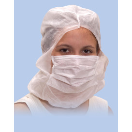 Touca Integral com Máscara 3 Capas Branco (100 Uds)