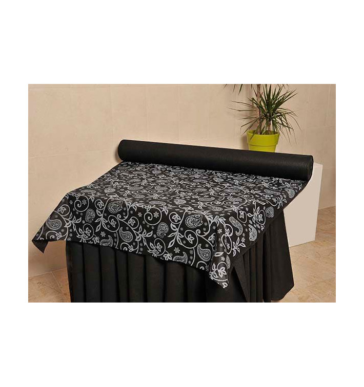 Toalha em Rolo Não Tecido Preto desenho "Casimira" 1,2x50m 50g (6 Uds) Toalha em Rolo Não Tecido Preto desenho "Casimira" 1,2x50m 50g (6 Uds)