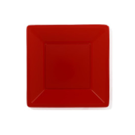Prato Raso Quadrado Plástico Vermelho 230mm (25 Uds)