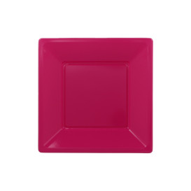 Prato Raso Quadrado Plástico Fúcsia 170mm (25 Uds)