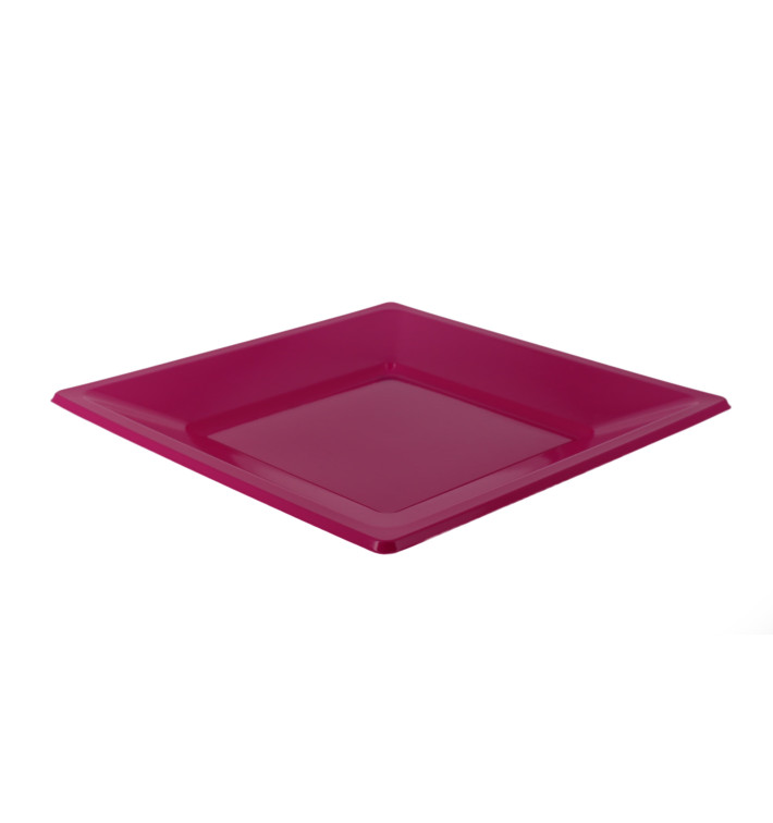 Prato Raso Quadrado Plastico Fúcsia 230mm (750 Uds) Prato Raso Quadrado Plastico Fúcsia 230mm (750 Uds)