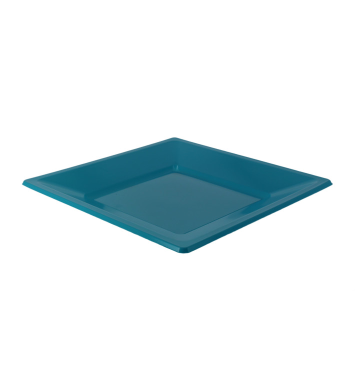 Prato Raso Quadrado Plástico Turquesa 170mm (25 Uds) Prato Raso Quadrado Plástico Turquesa 170mm (25 Uds)