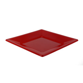 Prato Raso Quadrado Plástico Vermelho 170mm (25 Uds)