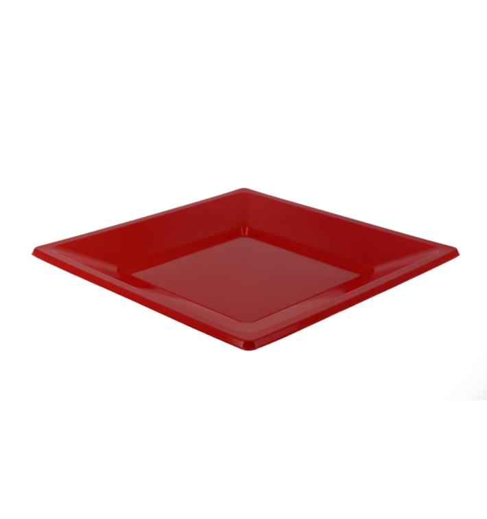 Prato Raso Quadrado Plástico Vermelho 170mm (750 Uds) Prato Raso Quadrado Plástico Vermelho 170mm (750 Uds)