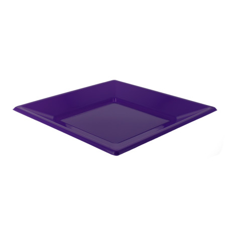 Prato Raso Quadrado Plástico Lilás 230mm (750 Uds)