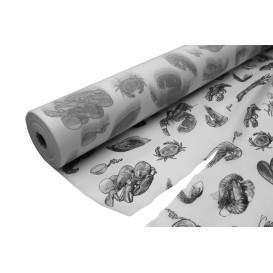 Toalha em Rolo Não Tecido Branco desenho "Marisco" 1,2x50m 50g (1 Ud)