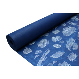 Toalha em Rolo Não Tecido Azul desenho "Marisco" 1,2x50m 50g (6 Uds)