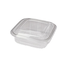 Embalagem Plastico Quadrado Tampa Bisagra PET 370ml (100 Uds)
