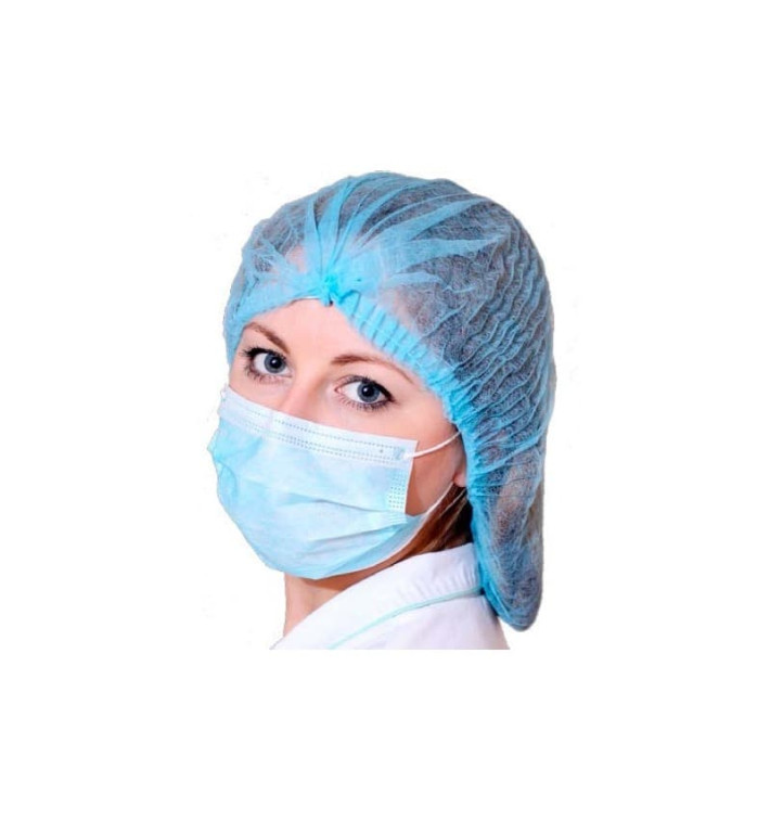 Touca de Polipropileno Acordeão Azul 1 elástico Ø53cm (1000 Uds) Touca de Polipropileno Acordeão Azul 1 elástico Ø53cm (1000 Uds)