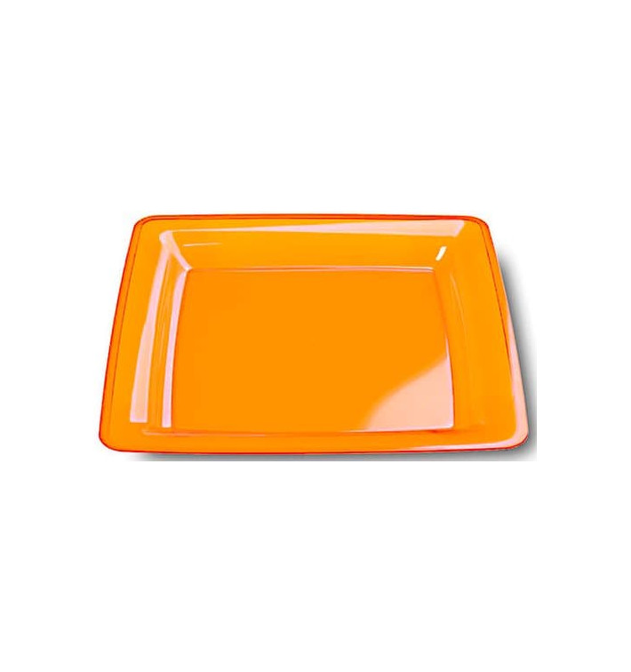 Prato Plastico Rigido Quadrado Laranja 22,5x22,5cm (72 Uds) Prato Plastico Rigido Quadrado Laranja 22,5x22,5cm (72 Uds)