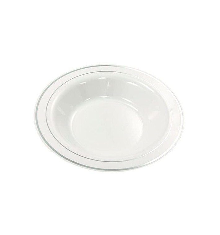 Prato Plástico Fundo Rigido Bordo Prata 23cm (20 Uds) Prato Plástico Fundo Rigido Bordo Prata 23cm (20 Uds)