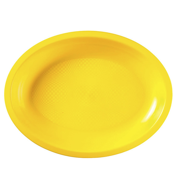 Bandeja de Plastico Oval Amarelo Round PP 315x220mm (300 Uds)