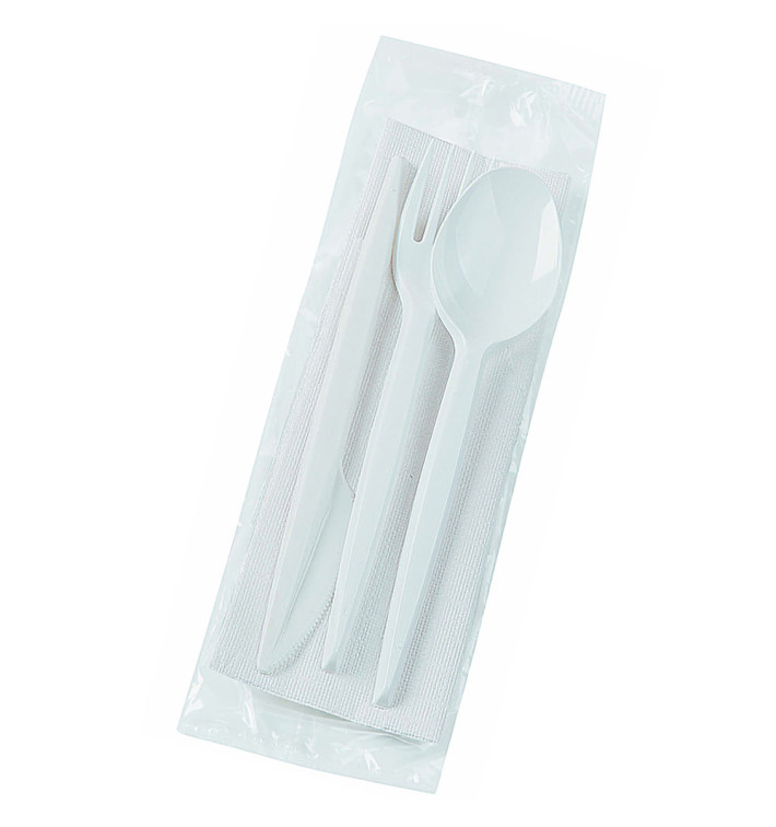 Conjunto Talheres Garfo, Faca, Colher e Guardanapo Branco (25 Uds) Conjunto Talheres Garfo, Faca, Colher e Guardanapo Branco (25 Uds)