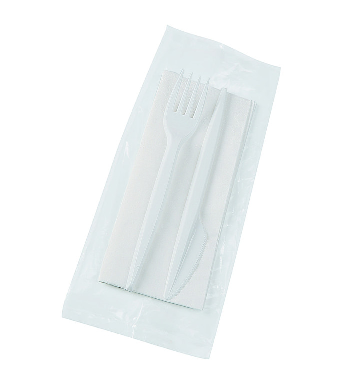 Conjunto Garfo, Faca e Guardanapos Branco (25 Uds) Conjunto Garfo, Faca e Guardanapos Branco (25 Uds)