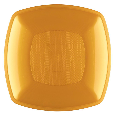 Prato Duro Reutilizável Raso Ouro "Square" PP 23cm (12 Uds)