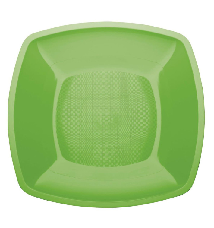 Prato Plastico Raso Verde Limão Square PP 180mm (25 Uds)