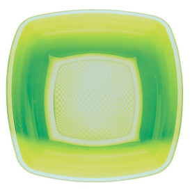 Prato Plastico Fundo Verde Limão Square PP 180mm (300 Uds)