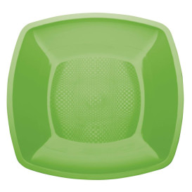 Prato Plastico Raso Verde Limão Square PP 230mm (25 Uds)