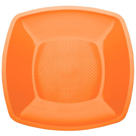 Prato Plastico Raso Laranja Square PP 180mm (25 Uds)