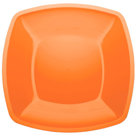 Prato Plastico Raso Laranja Square PS 300mm (12 Uds)
