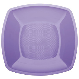 Prato Plastico Raso Lilas Square PP 180mm (25 Uds)