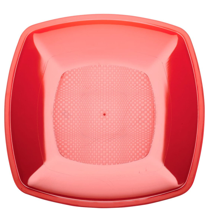 Prato Plastico Raso Vermelho Transp. Square PS 180mm (300 Uds) Prato Plastico Raso Vermelho Transp. Square PS 180mm (300 Uds)