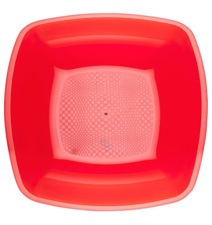 Prato Plastico Fundo Vermelho Transp. Square PS 180mm (300 Uds) Prato Plastico Fundo Vermelho Transp. Square PS 180mm (300 Uds)
