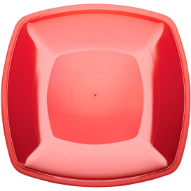 Prato Plastico Raso Vermelho Transp. Square PS 300mm (12 Uds)