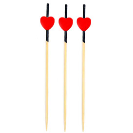 Pick Bambu Vermelho e preto "Heart" 120mm (5000 Unidades)