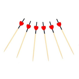 Pick Bambu Vermelho e preto "Heart" 120mm (5000 Unidades)