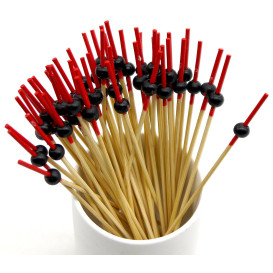 Pick Bambu "Bola" Vermelho e preto 120mm (200 Unidades)