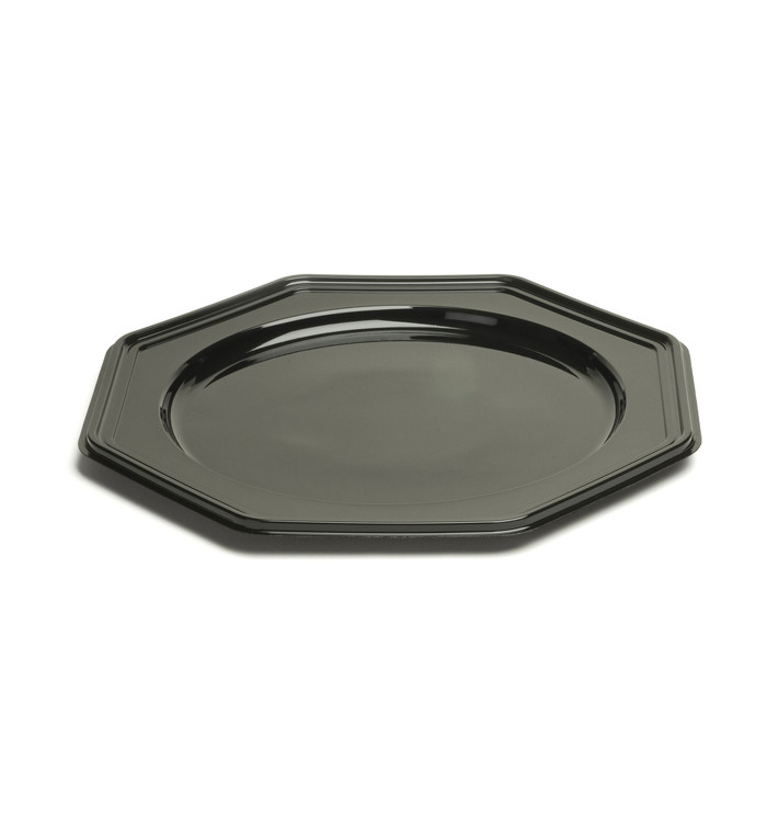 BaixoPrato Plastico Luxo Octog. Preto 30 cm (10 Uds)