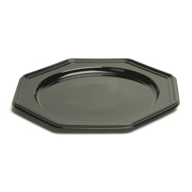 BaixoPrato Plastico Luxo Octog. Preto 30 cm (50 Uds)