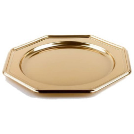 BaixoPrato Plastico Luxo Octog. Ouro 30 cm (50 Uds)