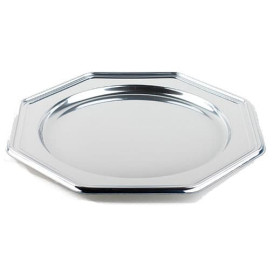 BaixoPrato Plastico Luxo Octog. Prata 30 cm (5 Uds)