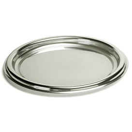 Bandeja Plastico Redonda Prata 30 cm (5 Uds)