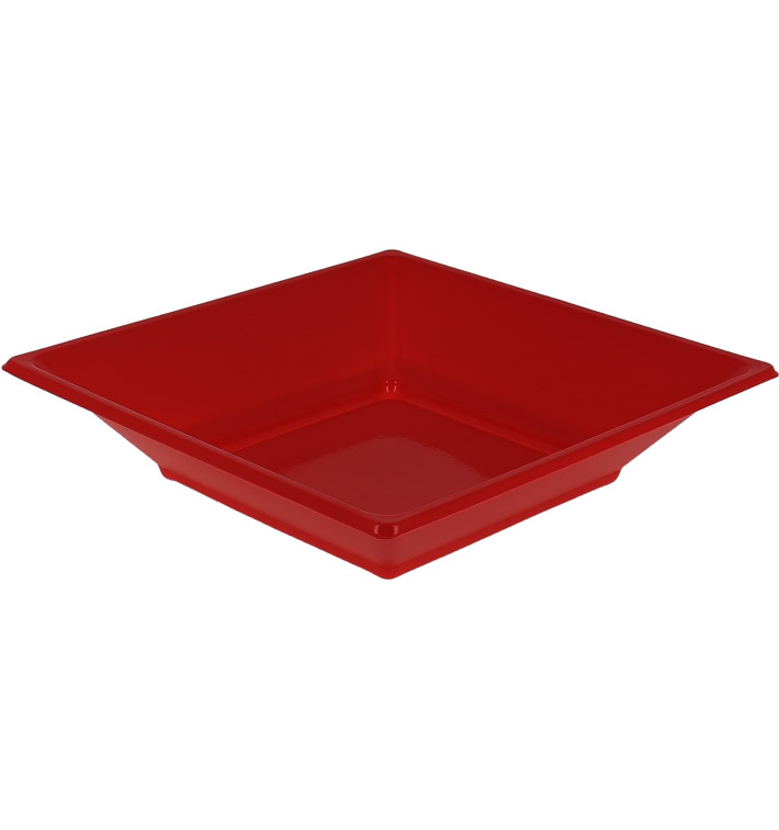 Prato Fundo Quadrado Plástico Vermelho 170mm (5 Uds)