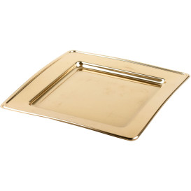 Prato Plastico PET Quadrado Ouro 18cm (6 Uds)