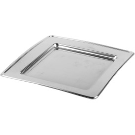 Prato Plastico PET Quadrado Prata 30cm (4 Uds)