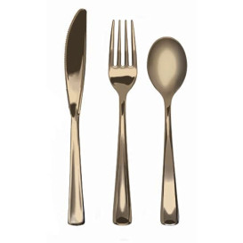 Conjunto de Garfo, faca e Colher Ouro Metalizado (1 Conjunto)