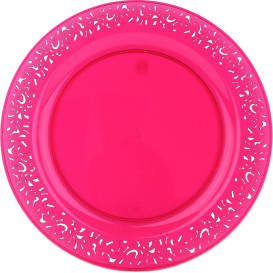 Prato Plastico Rigido Redondo "Lace" Framboesa 23cm (88 Uds)