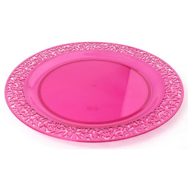 Prato Plastico Rigido Redondo "Lace" Framboesa 23cm (88 Uds)