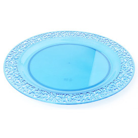Prato Plastico Rigido Redondo "Lace" Turquesa 23cm (4 Uds)