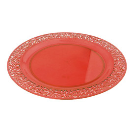 Prato Plastico Rigido Redondo "Lace" Laranja 23cm (4 Uds)