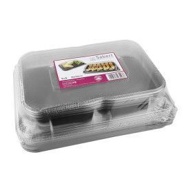 Bandeja Retang. Preto com Tampa PET 35x24cm (5 Uds)