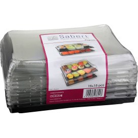 Bandeja Retang. Preto com Tampa PET 16x22cm (15 Uds)