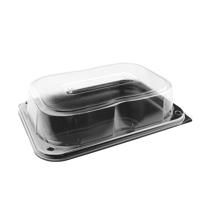 Bandeja Retang. Preto com tampa PET 24x17cm (25 Uds) Bandeja Retang. Preto com tampa PET 24x17cm (25 Uds)
