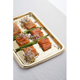 Bandeja Plastico Luxo Retang. Ouro 35x24cm (50 Uds)