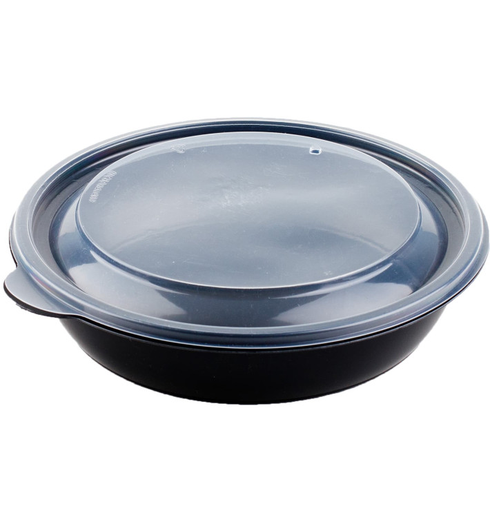 Embalagem PP Preto com tampa 750ml Ø190x40mm (15 Uds) Embalagem PP Preto com tampa 750ml Ø190x40mm (15 Uds)
