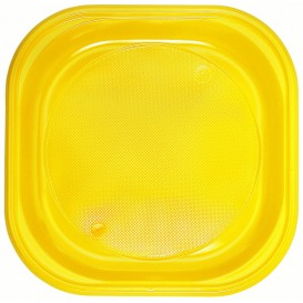 Prato Plastico PS Quadrado Raso Amarelo 200x200mm (30 Unidades)